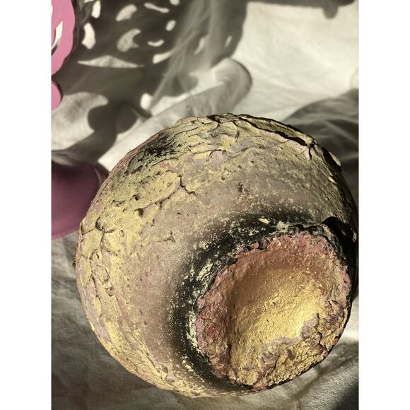 Neutral and Purple Rustic Textured Pottery Vessel vase ceramic Spanish Euro boho - Picture 4 of 16